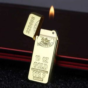 Lighters Nowators Ultra-cienki, smukły złote cegły Lżejsze akcesoria do palenia fajne butan nadmuchite kółko Flint Otwórz płomień zapalniczka 240325