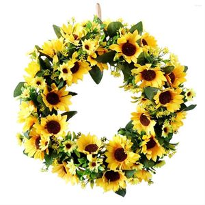 Decorative Flowers Artificial Sunflower Wreath Springtime All Year Around Flower Green Leaf For Outdoor Front Door Indoor Wall Decor