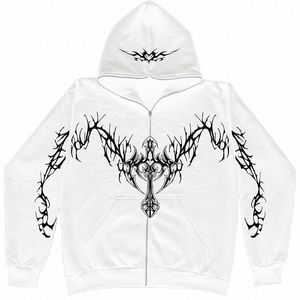 빈티지 의류 남자 Y2K 스타일 Zip Up Hoodie Harajuku Fi 고딕 거리웨어 여성 힙합 펑크 고스 대형 스웨트 셔츠 코트 g1gp#