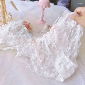 Women's Panties Women Cotton Sexy Mesh Lace Transparent Underwear Bow Cute Lovely Sweety Princess Elasticity Ruffles Breathable Breifs