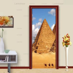 Klistermärken dörr klistermärken forntida Egypten Pyramid Hemdekoration Vattentät PVC Selfadhesive Mural Wall Art Wallpaper Door Decoration Design