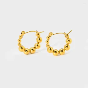 Orecchini a bottone INS Fashion Cerchio con perline in acciaio inossidabile placcato oro 18 carati per le donne, regalo ipoallergenico per gioielli quotidiani