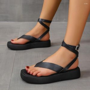 Dress Shoes Women's Sandals For Female Summer Flip Flops Platform Roman Style Low Heels Black Fashion Casual Ladies Comfort 2024