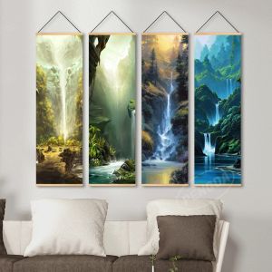 Calligraphy Canvas Printed Nordic Style Anime Japan Game Poster Wooden Scroll Hanging Pictures Home For Bedroom Wall Art Decoration Painting
