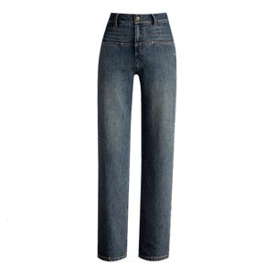 Xin GE One Line Pocket Straight LegJeans for Women 2024 Spring New Slim and Versatile Narrow Edition Wide LegPants