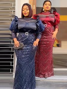Plus Size African Party Long Dresses for Women Dashiki Ankara Sequin Evening Gowns Turkey Outfits Robe Africa Clothing 240315