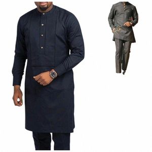 Mäns nya Traditial Native Wears Diki Style Men's Plaid Shirts and Pants 2 Piece Casual Suits Kaftan Wedding Dr M2EC#