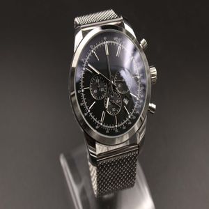 PC Man Quartz Watch rostfritt stål Black Dial Silver Case 1884 Six Pin Multifunktion 46mm281d