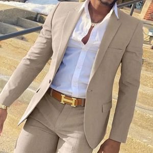 2 Pieces Beige Suit for Men Slim Fit Wedding Groom Tuxedo Groomsmen Suits Male Fashion Smoking Costume Homme Blazer with Pants 240315