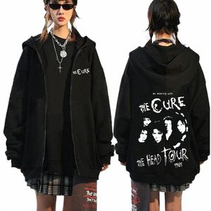 rock Band The Cure The Head Tour Zipper Hoodie Men's Fi Vintage Zip Up Hooded Sweatshirt Punk Style Oversized Jacket Coats n4PE#