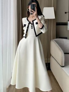Elegant 2Piece Dress Set for Lady Short Coat ALine Midi Camisole Dresses Slim Korean Fashion Female Suit Spring Autumn 240321