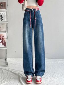 Dżinsy damskie Jrjl High talia chłopak dla kobiet 2024 Casual Vintage Streetwear Loose Denim Pant Fashion prosta szeroka noga