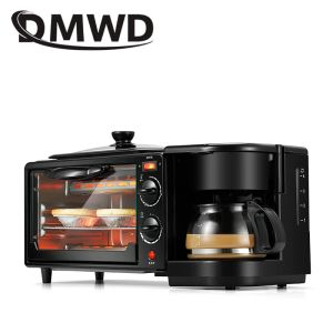 Werkzeuge Dmwd Elektrische Frühstücksmaschine 3 in 1 Multifunktions-Frühstücksmaschine Mini-Tropfkaffeemaschine Brot Pizzaofen Bratpfanne Toaster