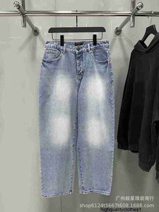 Designer Versione alta primavera estate etichetta in pelle lettere INS unisex B famiglia jeans larghi casual a gamba dritta UWTG