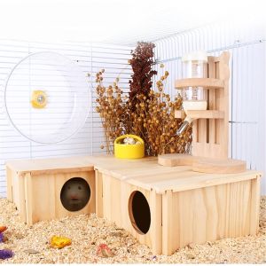 Cages Hamster Wooden House Natural Material Small Animal Hideout Cage Chew Toy for Guinea Pig Mouse Gerbil Hedgehog