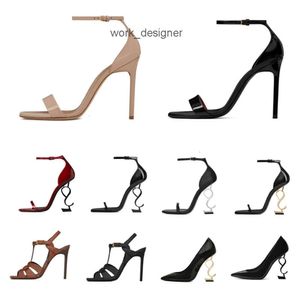 2023 Mulheres sapatos de vestido saltos altos tom de couro ouro triplo preto vermelho luxo feminino sandálias de gestas de designers do casamento ysls yves saint laurant laurent ы y4sp