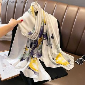 Bandanas Durag Luxury Style Sunscreen Silk Scarf Women 180X90CM Square Scarves 2023 New Popular Beach Bandanna The Four Seasons Design Shawls Y240325