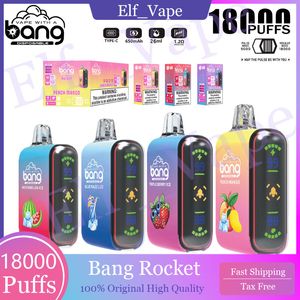 Bang Rocket 18000 Puffs Vapes descartáveis Puff 18k Vape Pen Bang 26 ml Cartuchos preenchidos POD 650 MAH Kit de cor luz LED de bateria LED