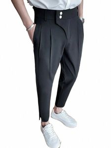 Eleganckie swobodne spodnie Blazer Men Korean fi Slim Formal Spoders Męskie czarne spodnie Dr Classic Pants Białe harem r07q#