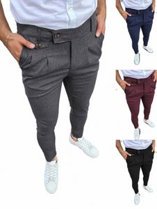 Herren Slim Fi Straight Pants Busin Freizeithose für Four Seass Bequeme Passform Atmungsaktive Wadenhose 85wk#