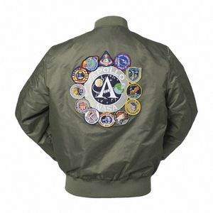 2023 Ny Autumn Apollo Thin 100th Space Shuttle Mission Thin Ma1 Bomber Hiphop US Air Force Pilot Flight College Jacket för män E0SO#