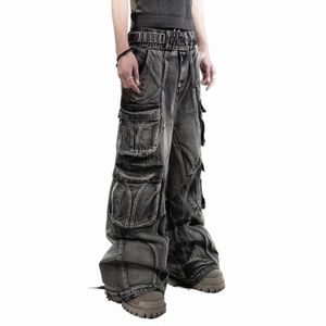 Goth Punk Ripped Retro Y2K Cargo Hosen Hip Hop Distred Baggy Jeans für Männer Rock Hohe Taille Breite Hosen Kleidung streetwear g9MP #