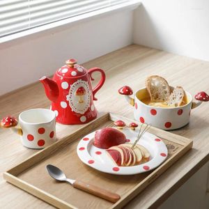 Mugs Four Piece Set Japanese Mushroom Internet Celebrity Water Cup Ceramic Instant Noodle Bowl Dessert Plate Tableware Tea