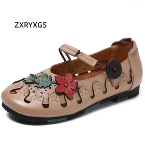 Scarpe casual ZXRYXGS Fiori di vacchetta di alta qualità Vera pelle Donna Appartamenti 2024 Sandali con foro comfort Donna Marea