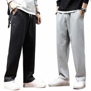 Outono Casual Homens Jogger Calças Soltas Perna Larga Sweatpants Cintura Elástica Bolsos Com Cordão Calças Esportivas 73bN #