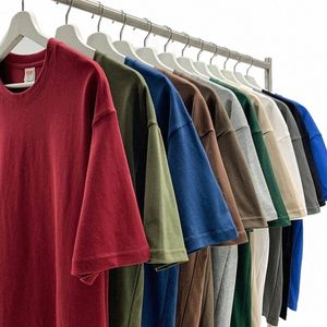 Kvalitetsmärke 7.4oz 210GSM Men Cott T-shirts Solid Color Oversize Boy Short Sleeve Top Tees Summer Man Casual Basic Tshirt 5xl Q90p#