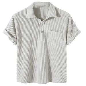 Spring/Summer Waffle Button POLO Shirt Checkered Colored Casual Sports Star Same Mens T-shirt Top 240312