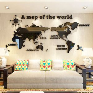 Adesivos mapa do mundo acrílico 3d cristal sólido parede do quarto com sala de estar idéias de sala de aula adesivos decoração do escritório sofá mural papel de parede