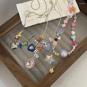 Colares pendentes Colar de estrela de miçanga de pingente Desenho feminino Sense Dopamine Girl Sweet Cool Spice Clavicle Chain Women Women Holiday Jewelry