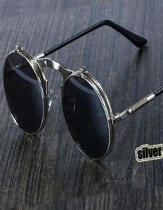 Güneş gözlükleri steampunk yuvarlak kadın erkekler metal vintage filp dairesel çift lens güneş gözlükleri stil çember tonları gafas de sol uv400sun4837476