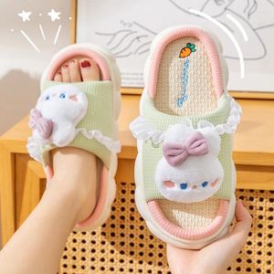 Slippers Kawaii Flip Flops Cute Cartoon Cotton Linen Breathable Platform Slides Floor Mute Sandalias Mujer Verano