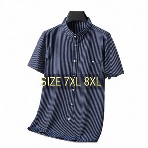 men Shirt Striped Dr Cott 2023 Short Sleeve Summer Oversize 6XL 7XL 8XL 10XL Plus Size Formal Casual Designer High Quality R0vF#