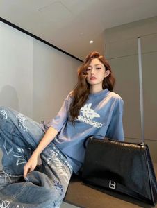 Brand name: High quality cotton round neck women's T-shirt, European and American fashion letter print logo, men's summer casual couple, denim distressed short sleeves