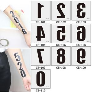 100Pcs Wholesales Temporary Digital Number Tattoo Stickers Body Arm Sports Face Tatoo Women Man Personality Totem 240311