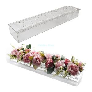 Vasos retangular claro acrílico flor vaso floral para casamento mesa de jantar decoração peça central arranjos caixa de flores