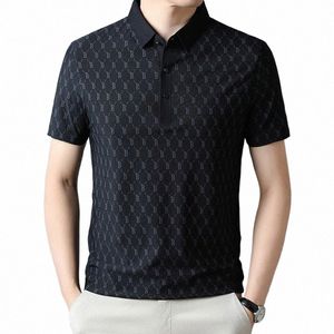 Polo Shirt Men Wysokiej jakości Letnia nowa lodowa jedwabna męska męska koszula polo fringe paski Busin swobodny męski koszulka 999 f6te#