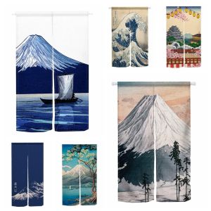 Tende Tenda per porta giapponese Monte Fuji Fiori di ciliegio Tende per porta Tende di lino Ristorante Cucina Ingresso Appeso Mezza tenda