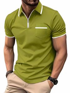 2023 Summer New Men's Zipper Polo Shirt Loose Casual Breathable Absorbent Pocket Men's Sports Fitn High Quality Polo Shirt u0jo#