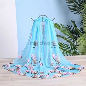 Sarongs Womens için Yepyeni Şifon Eşarpları İlkbahar/Yaz İpek Eşarpları Güzel Çiçek Şalları ve Sarılmış Temel Baskılı Başörtüleri Stoles Toptan 240325