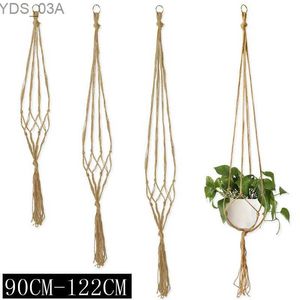 Planters Pots 90-122cm Handmade Flower Pot Net Bag Braided Home Vintage Decor Plant Hanging Basket Knotted Rope Garden Plant Hanger Pot Tray 240325