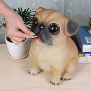 Boxes Cute Piggy Bank Puppy Money Box Simulation Dog Piggy Bank Pug Teddy Corgi Pom Resin Figurines Animals Home Decorations Gifts