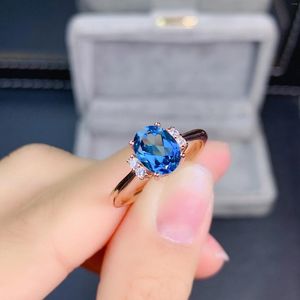 Cluster Rings Genuine London Blue Topaz Ring 925 Sterling Silver For Women Engagement Gemstones Jewelry