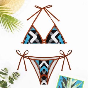 Mulheres Swimwear Geométrica Biquíni Corda Backless Sexy Maiô Fronteira Pads Push Up Y2K Mulheres Duas Peças Brasileira Beachwear Terno de Banho