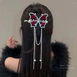 Hair Clips 1pc Fashion Butterfly Tassel Hairpin Female Retro Elegant One Word Buckle Clip Headwear Summer Accessories