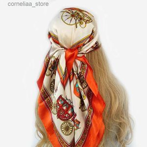 Bandanas Durag 2022 New Silk Scarf Women Big Square Scarf 90cm Oil Painting Printing Sunflower Custom Satin Scarf Y240325