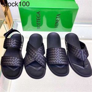 BottegVenetas Slipper Sommer Herren Echtes Leder Weben Hausschuhe Luxus Fischgräten Hausschuhe Anti Slip Outdoor Sandalen